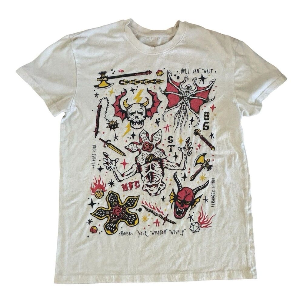 Stranger Things TShirt Womens M/L Hellfire Club TattooFlash Demogorgon Graphic